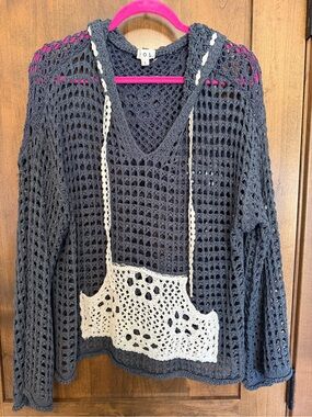 POL crocheted hoodie sweater - NWOT - L